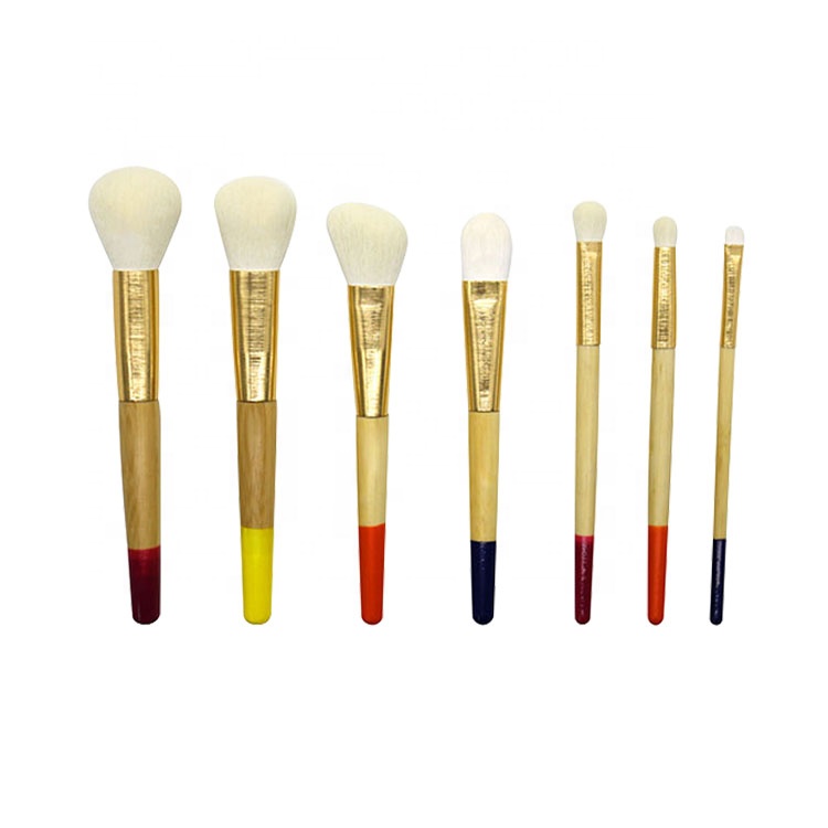 Hot sell top quality 7 pcs bamboo handle white Synthetic hair makeup brush set