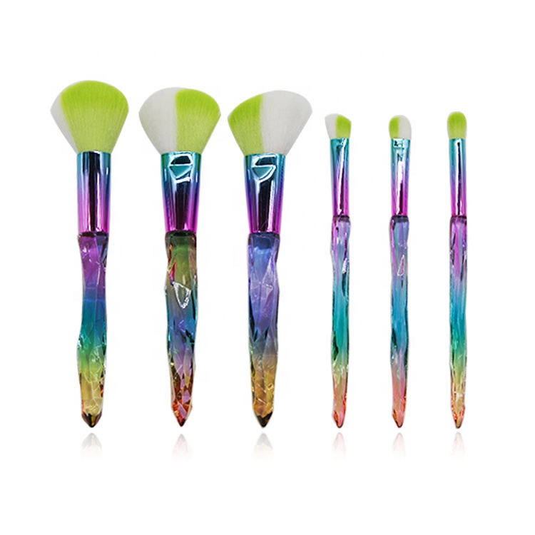 Custom high quality gradient plastic handle new style double color synthetic hair rainbow makeup brush set